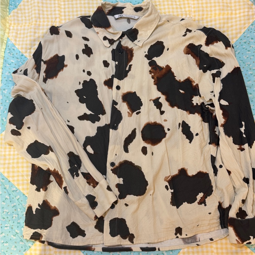 Zara Black and Cream Cow Print Men's Shirt